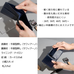 J-56　サフィアーノ二つ折り財布　4AP-3488-S　ネイビー