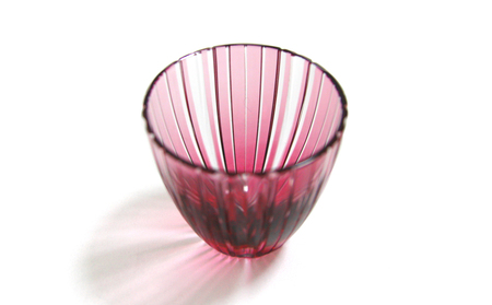 浅草切子 KANA KURITA「ぐい呑 滝縞 青藍/金赤」ペアセット 木箱入り