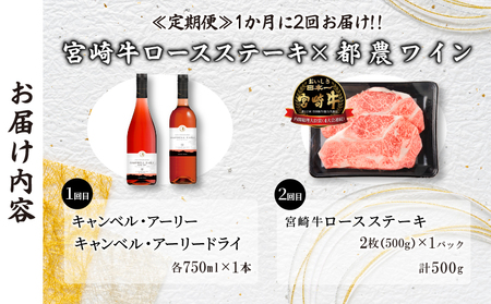 ≪定期便≫＼1か月に2回お届け!!／都農ワイン×ロースステーキ★最強コンビ 肉 牛肉 酒 飲料 国産_T999-004【人気 ワイン ロースステーキ ギフト ワイン ロースステーキ 食品 ワイン ロー