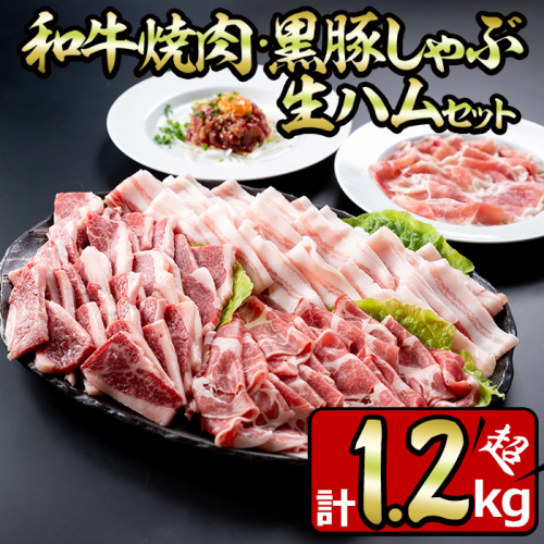 No.453 和牛焼肉と黒豚しゃぶしゃぶと生ハムの贅沢セット(5種・合計1.2kg以上) 鹿児島県産 牛肉 カルビ 豚肉 バラ肉 肩ロース ロース バーベキュー BBQ 詰め合わせ【やきにく茶屋和昇】