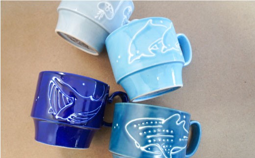 【波佐見焼】Ocean スタッキング マグカップ 4柄セット スープマグ スープカップ 陶器【トーエー】 [QC05]