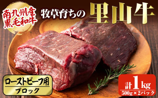 
牧草育ちの里山牛 ローストビーフ用ブロック肉 計1kg c5-013
