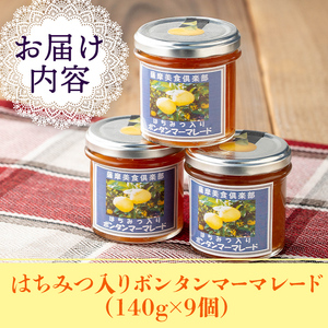 isa546 《数量限定》手作りはちみつ入りボンタンマーマレード(計9個・各140g) ふるさと納税 伊佐市 特産品 加工食品 果物 フルーツ 詰め合わせ 果肉 柑橘 低糖 ハンドメイド ジャム ギフ