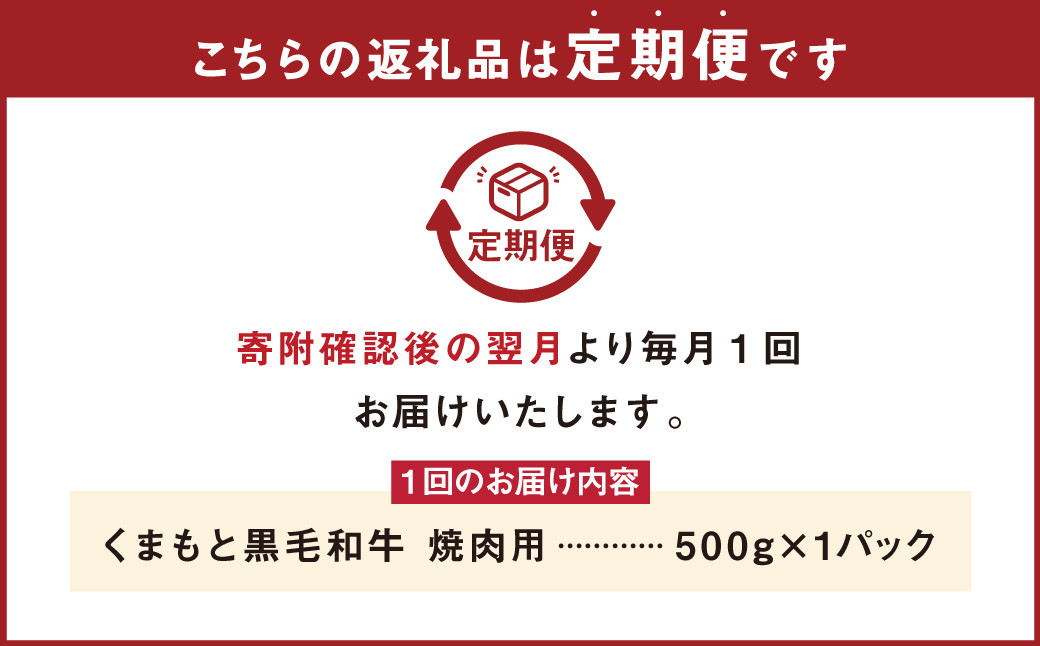 【3回定期便】くまもと黒毛和牛 焼肉用 500g