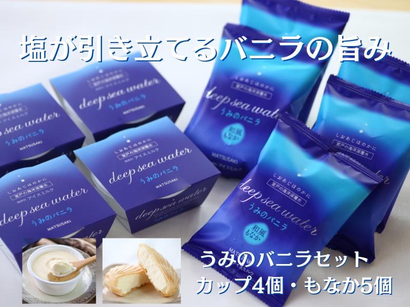 
            室戸海洋深層水使用 うみのバニラセット 9個入り 塩 バニラ アイスクリーム もなか 最中 カップアイス アイスミルク 国産乳使用 厚切りもなか 小分け 個包装 冷凍 スイーツ ご当地スイーツ 人気 お取り寄せ グルメ 手作り ギフト プレゼント お中元 おやつ 家族向け TVで紹介 高知県 室戸市 松崎冷菓【ふるさと納税】
          