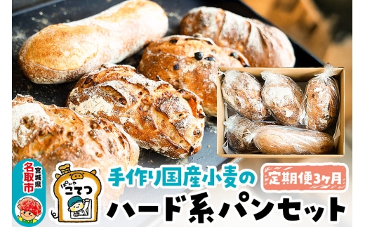 【定期便3ヶ月】名取 閖上 の ぱんやこてつ 手作り 国産小麦のハード系パンセット