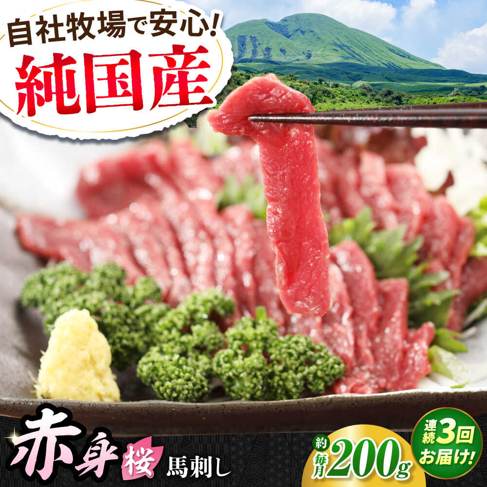 【ふるさと納税】【全3回定期便】『純国産』熊本の味「桜」赤身 馬刺し スライス 約200g タレ付【有限会社 九州食肉産業】[AYCN077]