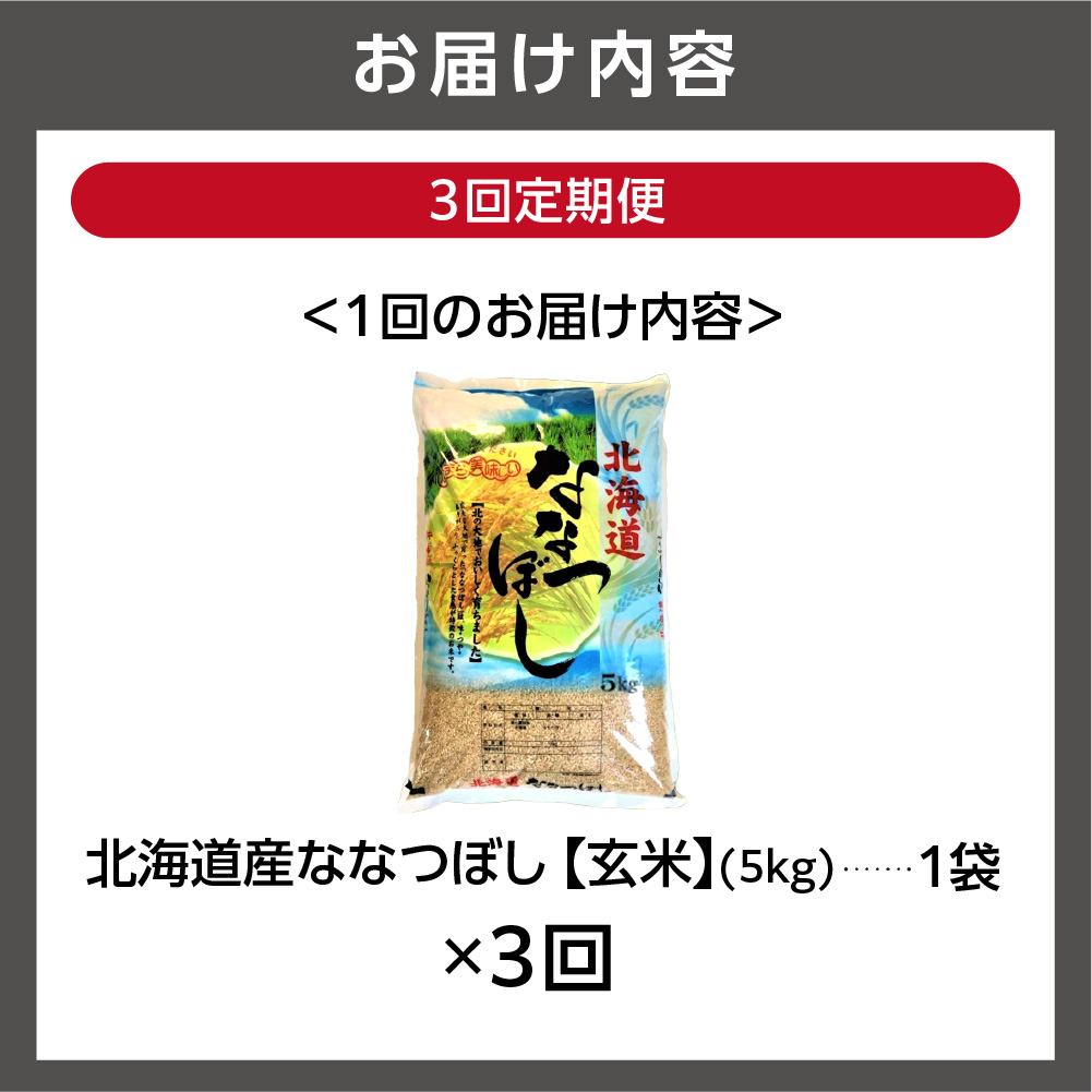 【定期便3ヶ月】北海道産ななつぼし 【玄米】 5kg×3回｜米 玄米 特Aランク 北海道 石狩市