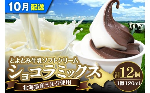 【2025年10月配送】とよとみ牛乳ソフトクリーム【ショコラミックス 120ml×12個】