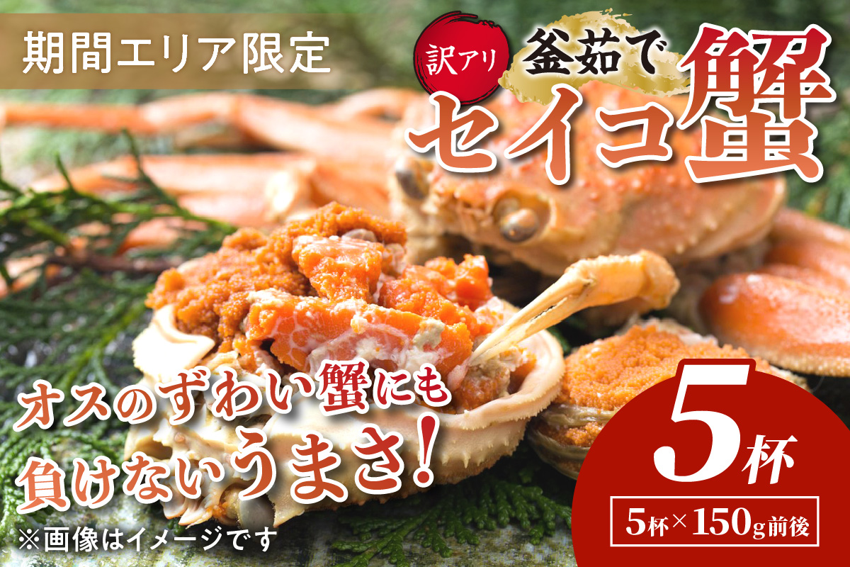 【期間エリア限定！訳あり】厳選！絶品！ 釜茹で セイコ蟹5杯 魚介 魚貝類 訳あり せいこがに ズワイガニ 濃厚 ふるさと納税 カニ わけあり 訳有り ワケアリ　YK00429