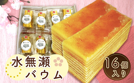 水無瀬バウム 16個入り ／ 洋菓子 スイーツ お菓子 おやつ バームクーヘン 個包装 食べきり 手焼き 素朴 しっとり いちまる豆腐 甘酒豆乳 離宮の水ブランド 大阪府 特産品 No.027