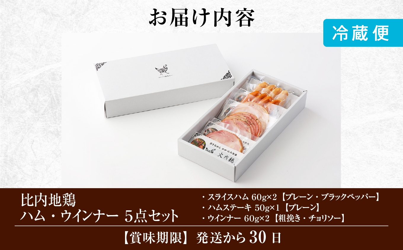 比内地鶏　火内鶏ハム・ウィンナー5点セット【(株)あきた六次会】