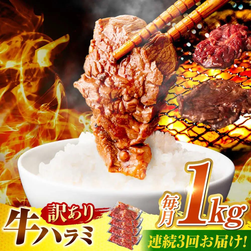 【3回定期便】【訳あり】味付けハラミ 1kg(250ｇ×4パック) [AVBO042]はらみ牛肉