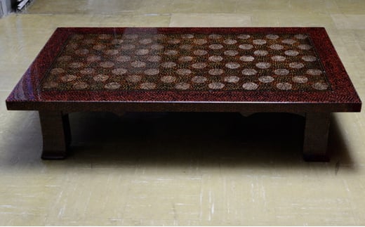 津軽塗 座卓 羽角ケリ足 3尺×5尺 塗分 赤【 インテリア 和室用の机 デスク 机  】