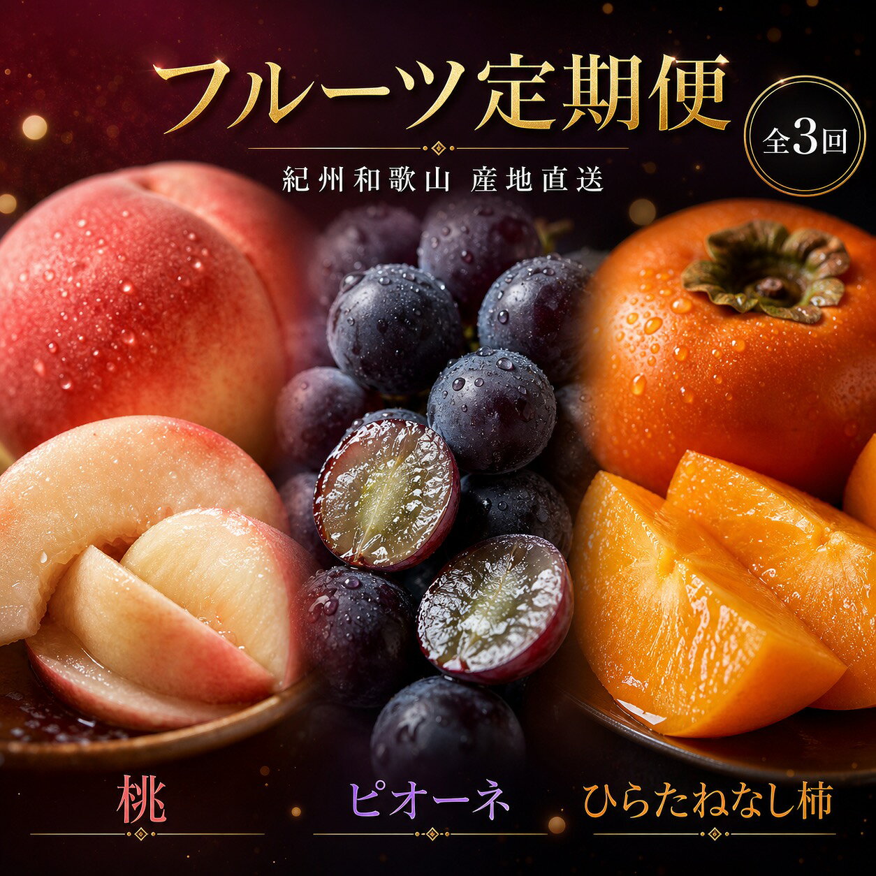 【ふるさと納税】 【全3回】紀州和歌山産旬のフルーツ定期便 (桃・ピオーネ・ひらたねなし柿) / フルーツ 果物 もも 桃 ぶどう ピオーネ 柿 旬 定期便