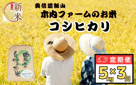 【先行予約】【定期便 5kg×3回】令和７年産 新米 ＜2025年11月より発送＞ 奥信濃飯山～木内ファームのお米～ コシヒカリ 精米 5kg×3回 (7-14B-11)