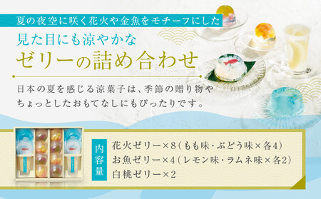≪期間限定～7/31≫【菓匠八】涼夏のしずく(14個)［ シャディ スイーツブランド フルーツゼリー 花火ゼリー カラフル おしゃれ 人気 おすすめ 夏 花火 フルーツ 果物 もも ぶどう 手土産 ギ