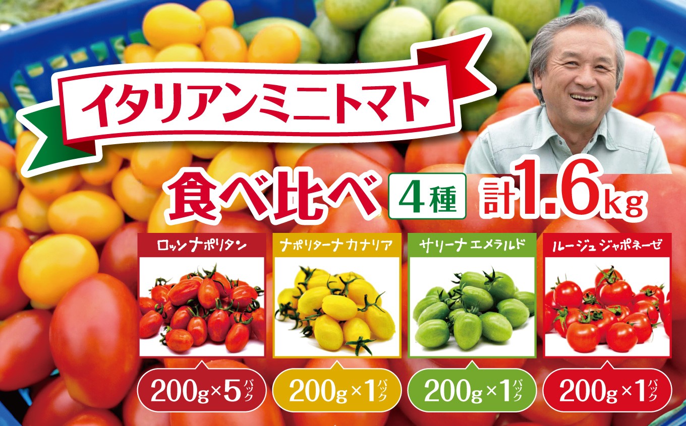 
                  イタリアンミニトマト 食べ比べ 約1.6㎏ |  鈴木アル・ファーム マウロの地中海トマト 野菜 トマト ミニトマト プチトマト トマト 高リコピン 小分け とまと ロッソナポリタン ナポリターナカナリア サリーナエメラルド ルージュジャポネーゼ 千葉 君津 きみつ
                