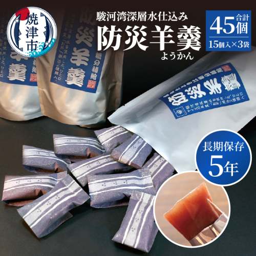 a11-174　【長期保存5年】駿河湾深層水仕込み 防災羊羹 15個入×3袋（合計45個）