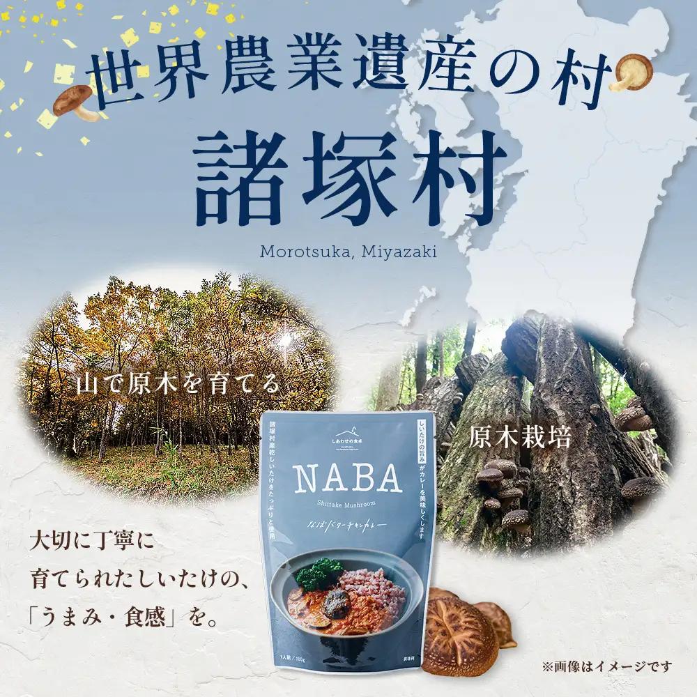 NABA バターチキンカレー 4食 セット 常温｜カレー レトルトカレー カレーライス なば しいたけ 椎茸 レトルト 簡単調理 常備 備蓄 おかず アレンジ 家庭用もろっこはうす 宮崎県 諸塚村 M
