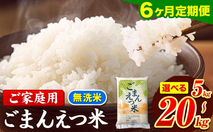 【6ヶ月定期便】訳あり 米 無洗米 ごまんえつ米 選べる内容量 5kg 10kg 15kg 20kg 米 こめ 定期便 家庭用 備蓄 熊本県 長洲町 くまもと ブレンド米 熊本県産 訳あり 常温 配送 《1月から出荷開始》---ng_gmntei_5kg_72000_jan6---