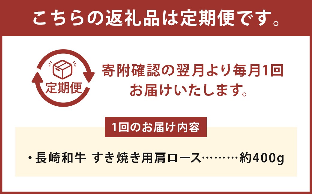【全3回定期便】長崎和牛 すき焼き用 肩ロース 約400g