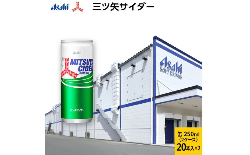 
            炭酸 三ツ矢サイダー 250ml × 40本 (20本× 2ケース ) 缶 飲料 炭酸飲料 飲み物 ドリンク ジュース 缶ジュース 三ツ矢 サイダー まとめ買い 箱 買い ケース ミツヤサイダー 送料無料 アサヒ飲料 兵庫 兵庫県 明石市
          