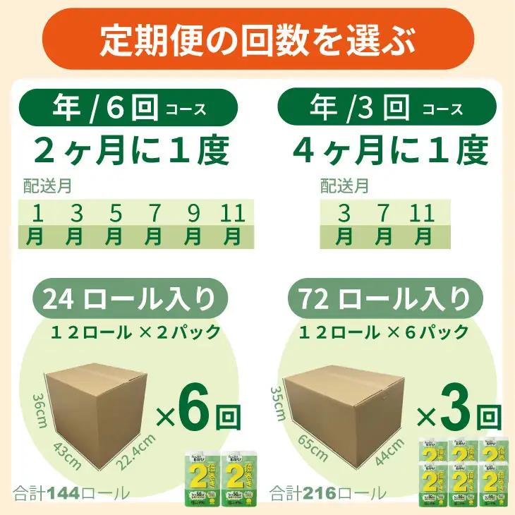 【定期便】トイレットペーパー ダブル ホワイト 72ロール x 3回：合計216個 トイレット Q039-003 