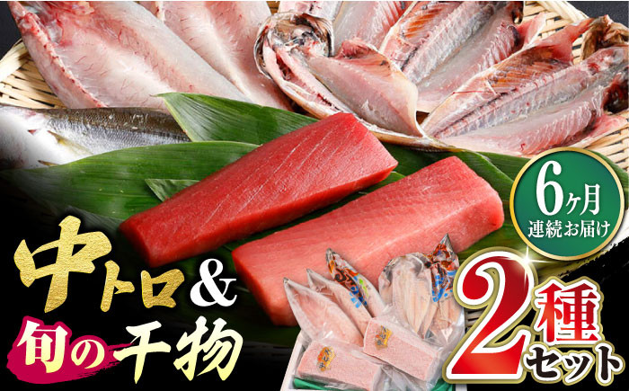 
            【全6回定期便】【先行予約】対馬産 本マグロ 中トロ 300g & 旬の干物 2種 【2025年2月以降順次発送】《対馬市》 【対海】 [WAH010] マグロ まぐろ 鮪 本鮪 本マグロ 養殖 トロ 中トロ 中とろ 刺身 干物 旬 魚 地魚 アジ カマス 冷凍 海鮮 柵 お祝い 贈答 定期便 毎月届く
          