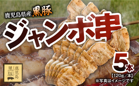 鹿児島県産 黒豚 ジャンボ 串 5本 （120g/本） KN054-015-01 豚肉 豚 肉 甘み 旨味 おいしい 美味しい 上質 さっぱり 脂 厳選素材 農場 直売 真心 ジャンボ串  惣菜 おかず 永吉 ふるさと納税 鹿児島 鹿屋市 おすすめ ランキング プレゼント ギフト