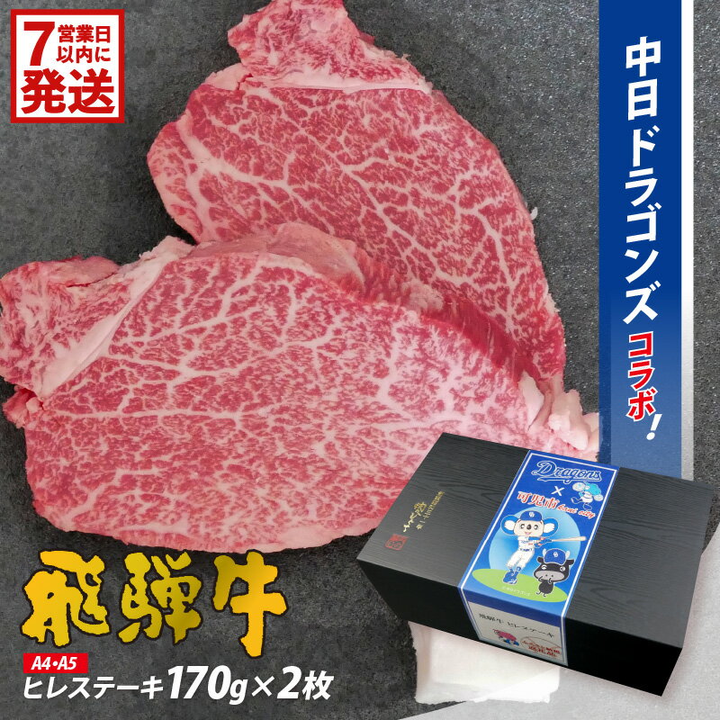 【ふるさと納税】 飛騨牛 ヒレステーキ 340g 170g×2枚 【中日ドラゴンズコラボ】 牛肉 食品 ステーキ 肉 国産 和牛 ブランド牛 パック セット 国産牛 お肉 赤身肉 ヘルシー あっさり ソース付き 冷凍 岐阜県 送料無料