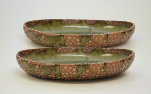 釉彩オーバル中鉢 2枚セット 和食器 皿 陶芸品《受注制作》
