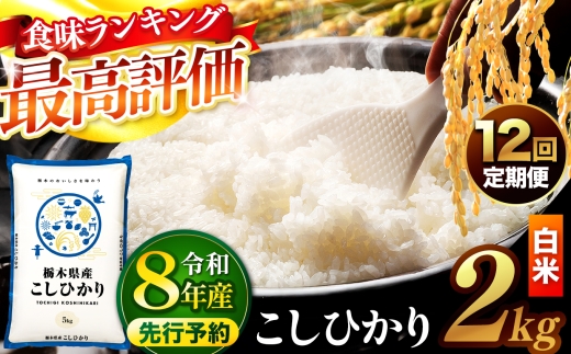 【先行予約】【定期便12回】 ＼白米／ 栃木県産コシヒカリ 2kg | 真岡市産 コシヒカリ 銘柄 お米 米 おにぎり おむすび  ふるさと納税 栃木県 真岡市 送料無料