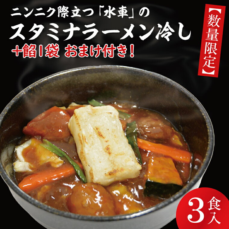 【ふるさと納税】【日時指定必須】日曜朝のTVで紹介されました！ニンニク際立つ「水車」のスタミナラーメン冷し（3食入り）【数量限定】+餡1袋 おまけ付き！【我流食堂 ラーメン 麺 スタミナ ラーメン 冷やし ご当地ラーメン ご当地グルメ 茨城県 水戸市】（FF-4）