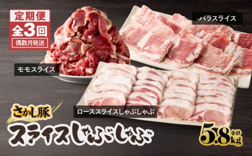 2166 【3回定期】鹿屋産 さかし豚 スライス しゃぶしゃぶ  3回 合計5.8kg　KN079-T03