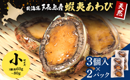 【北海道】天売島産 天然蝦夷あわび 小サイズ 3個入×2パック (1個 約60g～80g)【02166】