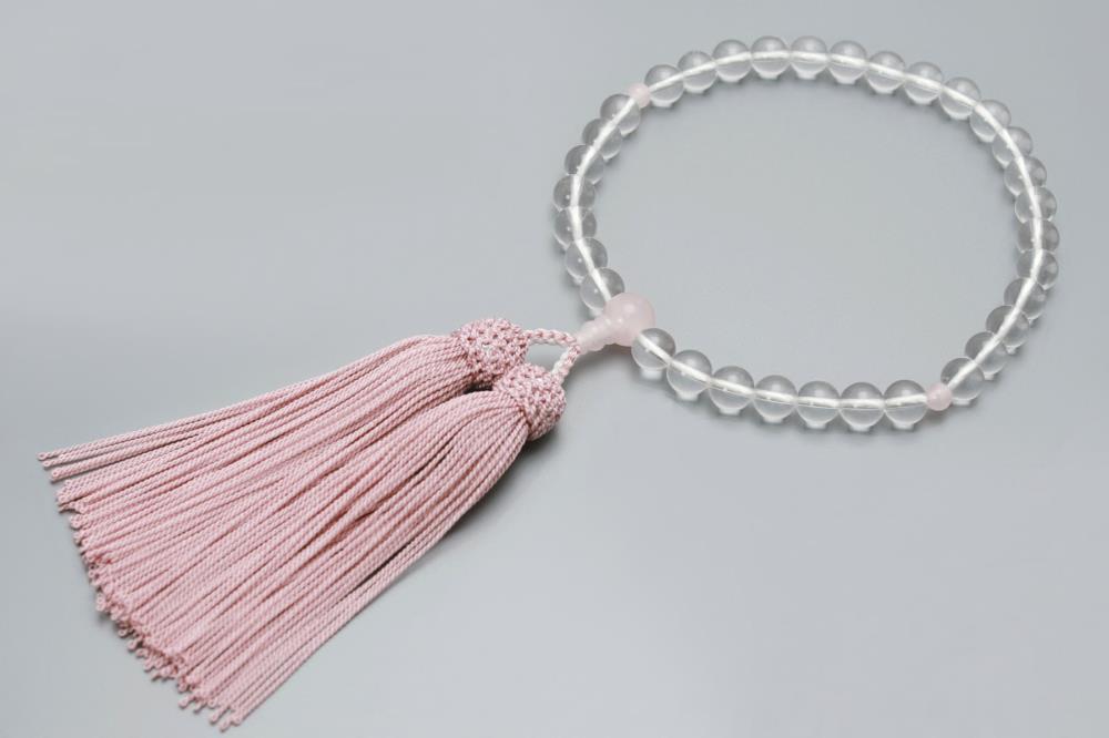 【ふるさと納税】【京念珠】数珠 水晶 ローズクォーツ 正絹房 | 土屋念珠店 女性用 レディース 念珠 数珠 略式 京都府 京都市 京都 3736