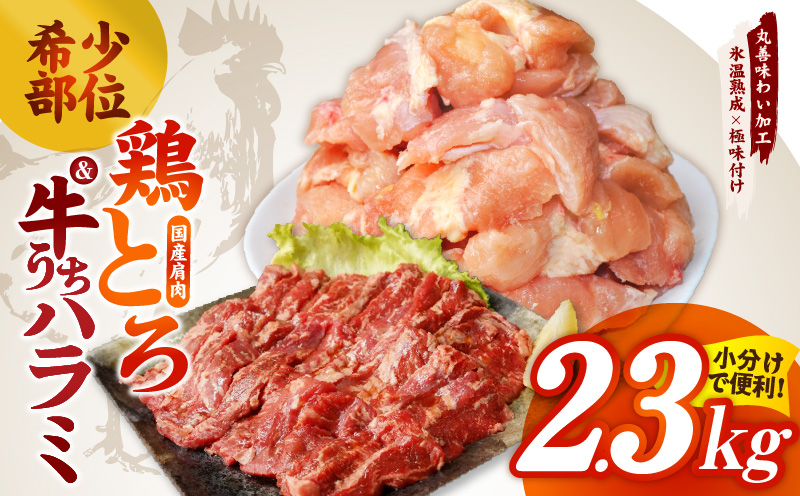 【スピード発送】希少部位セット　牛うちハラミ800g＆国産鶏とろ（肩肉）1.5kg【カット済み 氷温熟成×極味付け 小分け 味付き 簡単調理 訳あり サイズ不揃い 牛肉 ハラミ 鶏肉 鶏とろ 肩肉 とり  大阪 泉佐野 大阪府 泉佐野市】