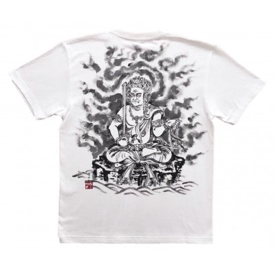 手描きTシャツ 仏画 不動明王 白 綿生地 (半袖 Sサイズ)【1614971】