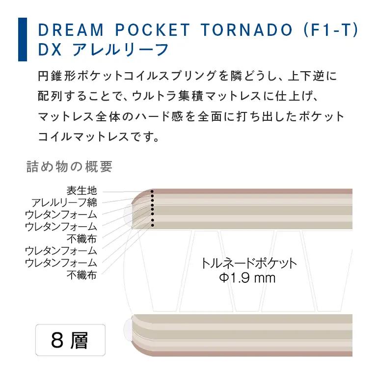 マットレス 寝具 アレルリーフ ドリームベッド DREAM POCKET TORNADO（F1-T）DX パーソナルシングル 【配達不可：北海道・沖縄・離島】
