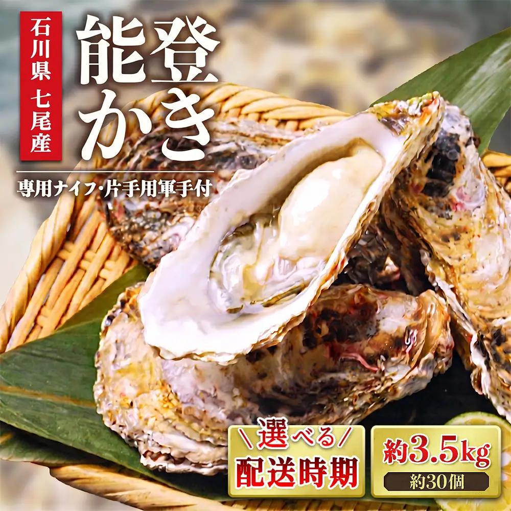 【能登半島地震復興支援】【発送時期が選べる】魚介類 牡蠣　/ 能登かき 殻付 牡蠣 約3.5kg（約30個）専用ナイフ・片手用軍手付 | 訳あり 生活応援価格 ご家庭用 石川県 七尾市 ※加熱用 ※2027年1月下旬～5月下旬頃に順次発送予定 