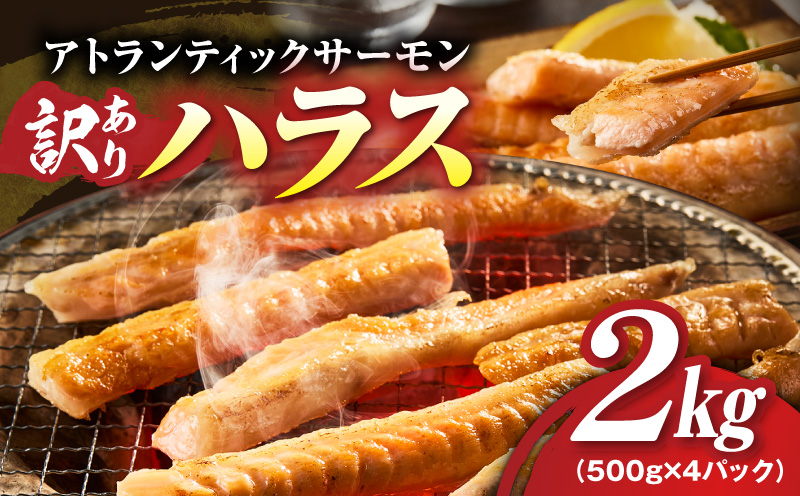 【訳あり】アトランティックサーモン ハラス 2kg 【500g×4P ノルウェー 大トロ 腹身 上質 冷凍 大阪 泉佐野 大阪府 泉佐野市】
