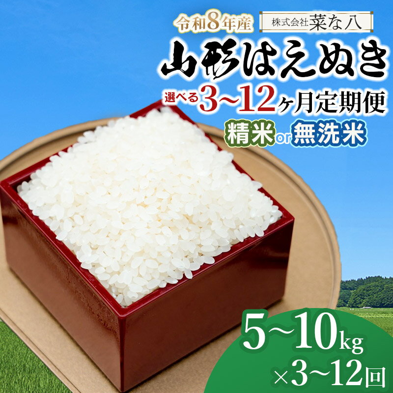【ふるさと納税】【令和8年産先行予約】山形はえぬき 定期便　精米種類・容量・回数お選びください［精米・無洗米］［5kg～10kg］［3～12ヶ月定期便］　山形県庄内産 一等米 ごはんソムリエ監修