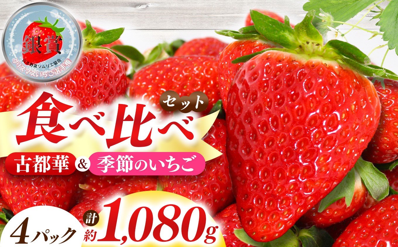 
「古都華」＆「季節のいちご」食べ比べセット（2パックずつ） 計4パック
