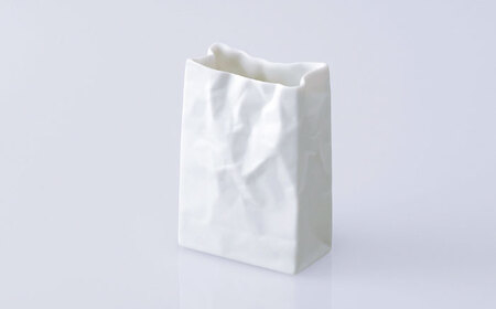 【瀬戸焼】ニュークリンクルスーパーバッグ#4 花器 ホワイト 【セラミック・ジャパン】 / 花器  ギフト プレゼント / 瀬戸市[BBBC004]