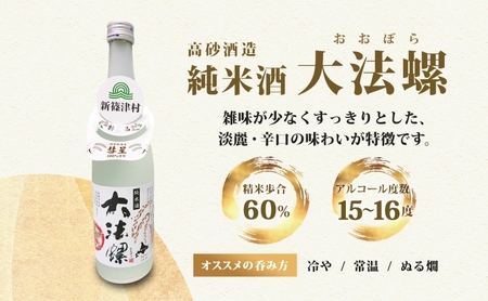 熨斗付き 無地熨斗 新篠津村産 「彗星」使用 純米酒 大法螺（おおぼら） 720ml 2本 淡麗 辛口 日本酒 酒 お酒 彗星 特産品 冷 常温 ぬる燗 アルコール プレゼント 贈り物 北海道 新篠津