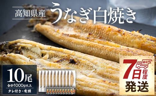 【7日程度で発送】うなぎ 国産 白焼き 1kg以上 10尾×100～120g 鰻 大容量 - 蒲焼き タレ付き 国産 鰻 ウナギ 有頭 ご飯のお供 吉川水産 高知県 香南市 冷凍 yw-0082