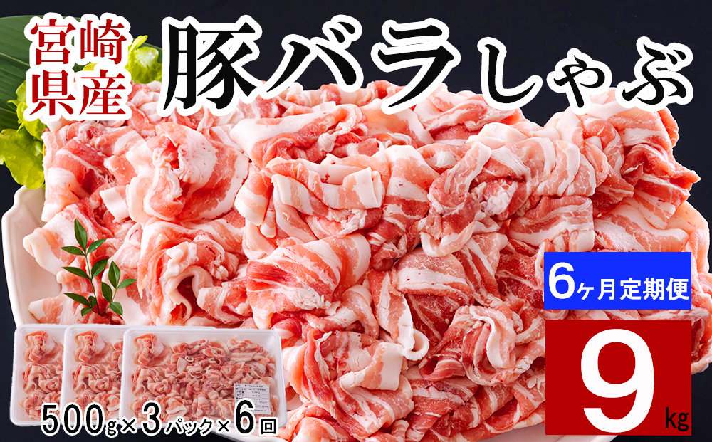 豚肉 6回 定期便 宮崎県産 豚バラ しゃぶしゃぶ 切り落し 計 9kg 500g ×3p ×6回 [サンアグリフーズ 宮崎県 美郷町 31ba0048] 肉 小分け 冷凍 薄切り セット