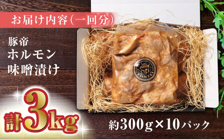 【6回定期便】豚帝 豚 ホルモン 味噌漬け 3kg (300g×10)【KRAZY MEAT(小田畜産)】[ZCP122]