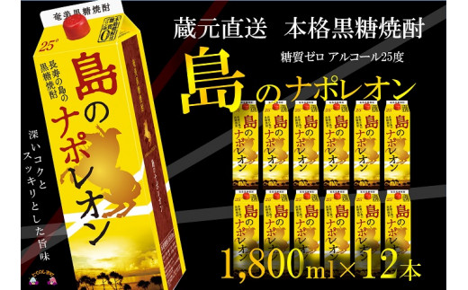 
93【蔵元直送便】本格黒糖焼酎 島のナポレオン1800mlパック×12本 ( 蔵元直送 酒 プリン体ゼロ 糖質ゼロ 奄美 徳之島 鹿児島 晩酌 和食 洋食 島のナポレオン 奄美大島にしかわ酒造 )
